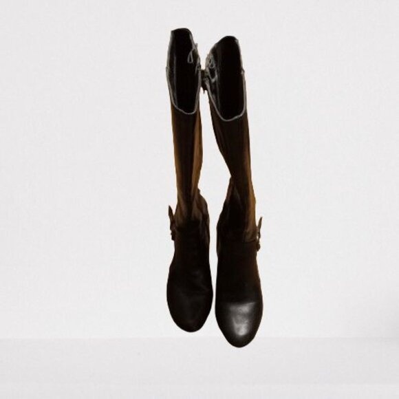 LIFESTRIDE BLACK TALL HEELED ZIPPERED FAUX LEATHER BOOTS SIZE 7.5 - Picture 2 of 7